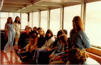 The eighth-grade boat party has been a celebration of the culmination of middle school since at least 1981 when this photo was taken. It started out as a more casual affair, but now it is a fancier event including dinner and a DJ (photo courtesy of Christine Rudolph).